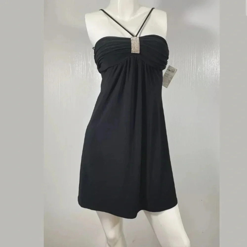 New B.Darlin Black Dress Spaghetti Strap Embellished size 5 juniors
